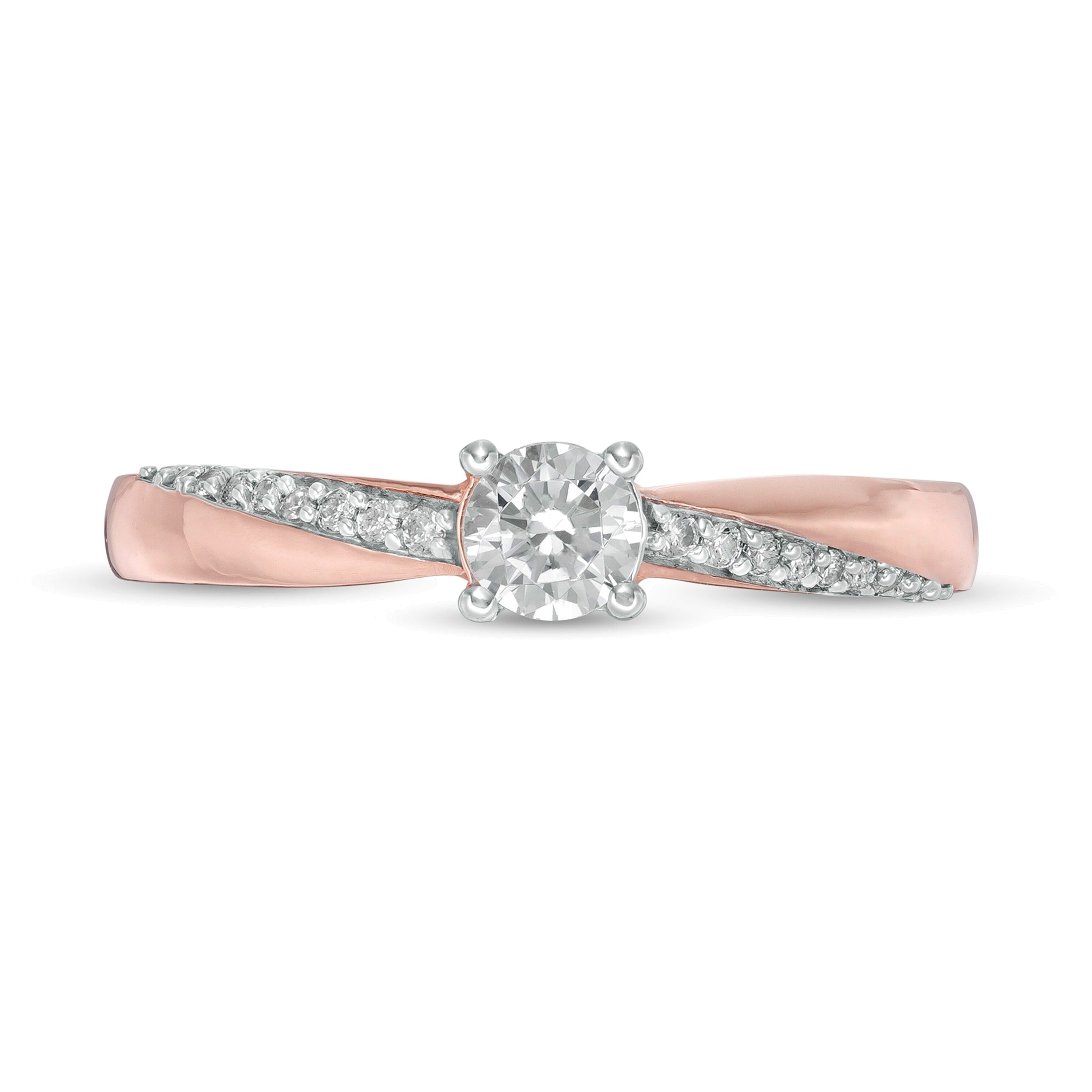 0.33 ct. Gesamtgewicht Diamant-Verlobungsring als Solitär mit seitlichem Besatz in 10K Roségold