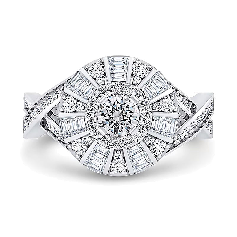 Fashion-Ring 1.0 ct. Gesamtgewicht mit weißen Diamanten im Rund- und Baguette-Schliff in 10K Weißgold für Damen