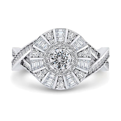 Fashion-Ring 1.0 ct. Gesamtgewicht mit weißen Diamanten im Rund- und Baguette-Schliff in 10K Weißgold für Damen
