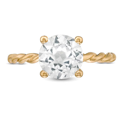 8,0 mm Solitär-Ring mit im Labor gezüchtetem weißem Saphir und Kordelschiene in 10K Gelbgold