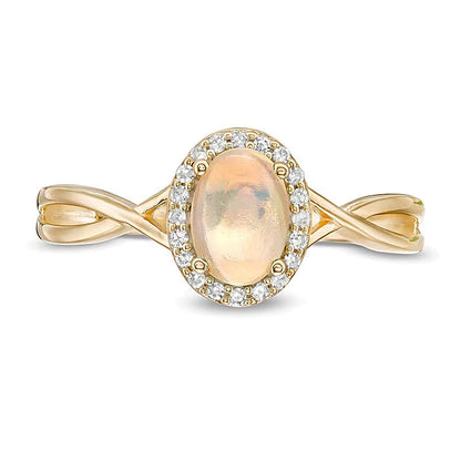 Fashion-Ring mit ovalem Opal und Diamanten 0,07 ct. Gesamtgewicht in 10K Gelbgold