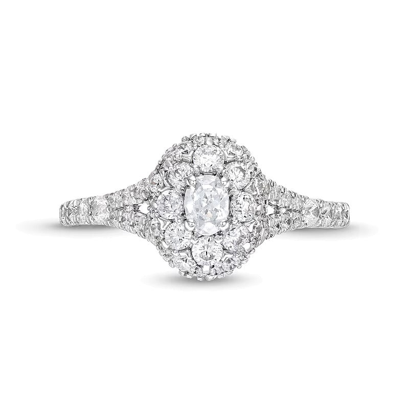 0.75 ct. Gesamtgewicht Verlobungsring mit ovalem Diamant-Besatz und Split-Shank in 10K Weißgold
