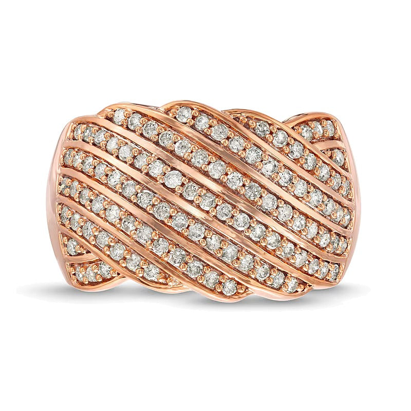 0.75 ct. Gesamtgewicht Diamant Ring mehrreihig in geschwungenem Wellendesign in 10K Roségold