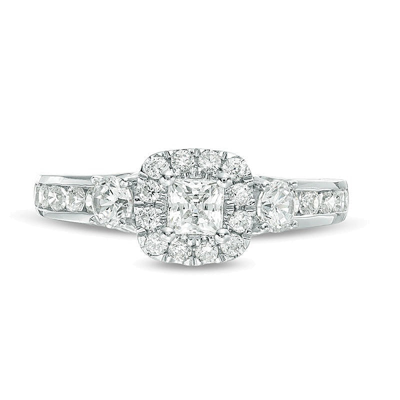 1.25 ct. Gesamtgewicht Dreistein-Verlobungsring mit Diamanten im Princess- und Rundschliff in 14K Weißgold