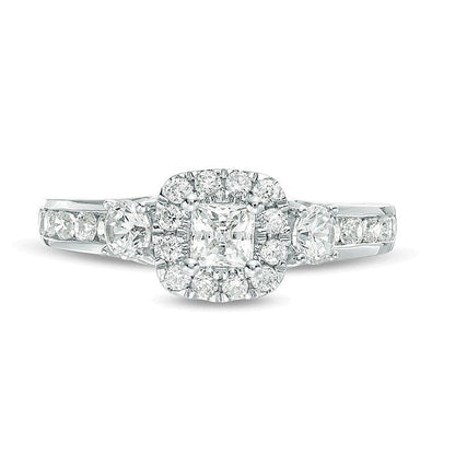 1.25 ct. Gesamtgewicht Dreistein-Verlobungsring mit Diamanten im Princess- und Rundschliff in 14K Weißgold