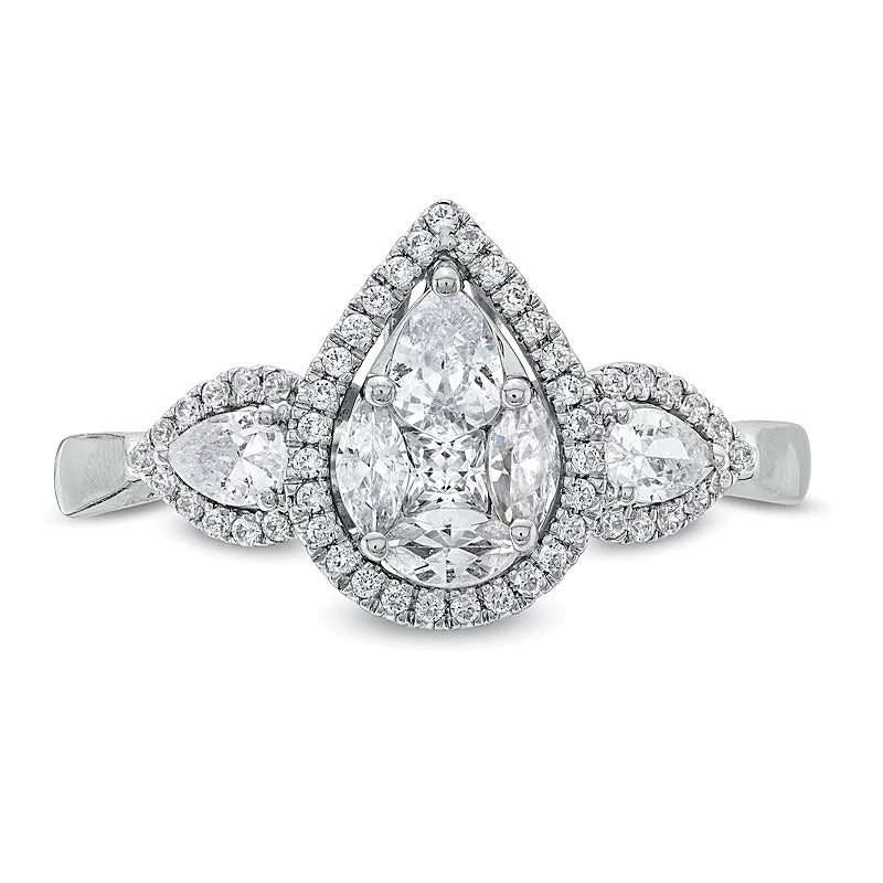 Verlobungsring mit Diamanten im Princess-, Marquise- und Tropfenschliff 0,75 ct. Gesamtgewicht in 10K Weißgold