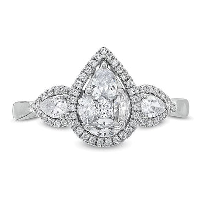 Verlobungsring mit Diamanten im Princess-, Marquise- und Tropfenschliff 0,75 ct. Gesamtgewicht in 10K Weißgold