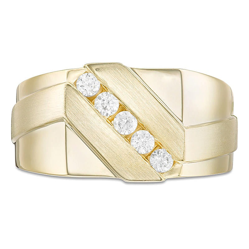 0,33 ct. Gesamtgewicht Diamant-Ehering diagonal mit Satin-Finish in 10K Gelbgold