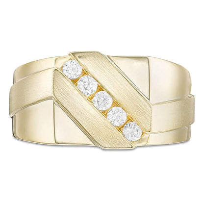 0,33 ct. Gesamtgewicht Diamant-Ehering diagonal mit Satin-Finish in 10K Gelbgold