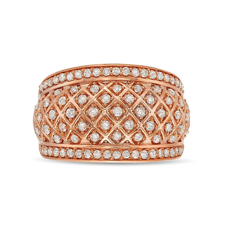 0.75 ct. Gesamtgewicht Diamant Ring mit breitem Gittermuster in 10K Roségold