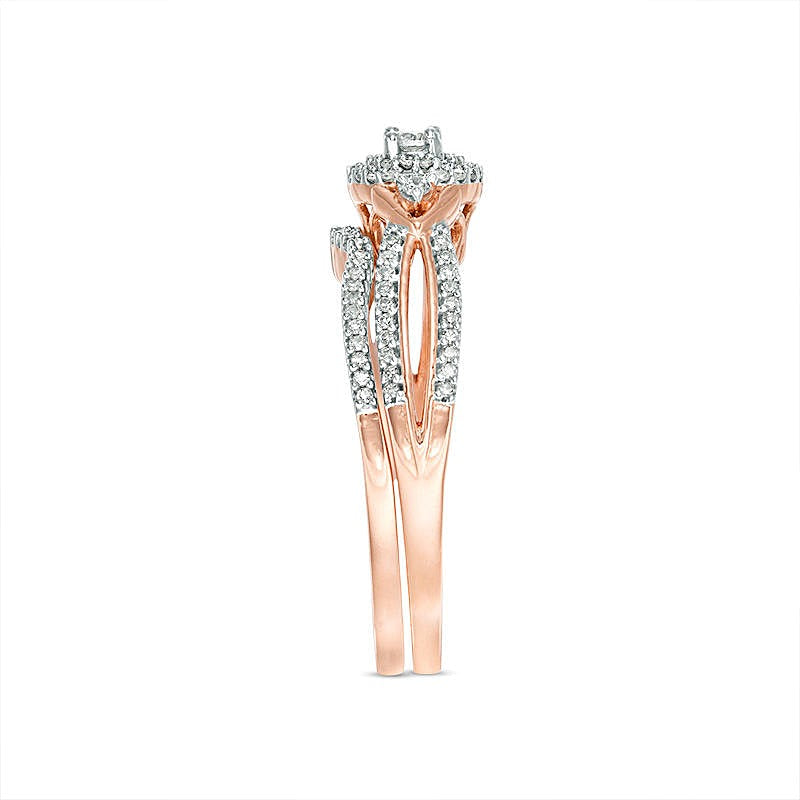 0.25 ct. Gesamtgewicht Diamant Braut-Set mit doppeltem Rahmen und V-Seiten in 10K Roségold