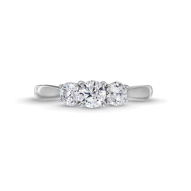 Dreistein-Verlobungsring mit runden weißen Diamanten, 1.0 ct. Gesamtgewicht, in 14K Weißgold
