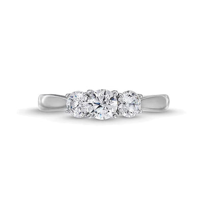 Dreistein-Verlobungsring mit runden weißen Diamanten, 1.0 ct. Gesamtgewicht, in 14K Weißgold
