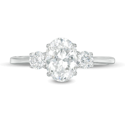 1.25 CT. Gesamtgewicht Dreistein-Verlobungsring mit Diamanten in Oval und rund in 14K Weißgold