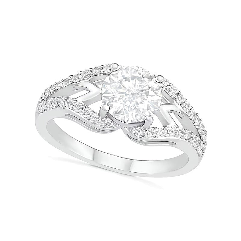 7,0mm Braut-Set mit weißem Labor-Saphir in rundem Schliff, Krappenfassung, rhodiniertes Sterlingsilber 925