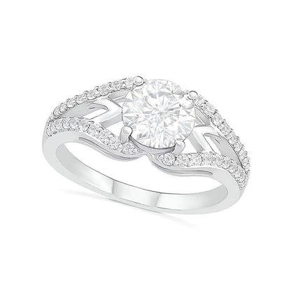 7,0mm Braut-Set mit weißem Labor-Saphir in rundem Schliff, Krappenfassung, rhodiniertes Sterlingsilber 925
