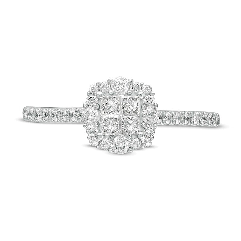 0.38 ct. Gesamtgewicht Verlobungsring Halo mit Princess- und rundem Diamant in 10K Weißgold
