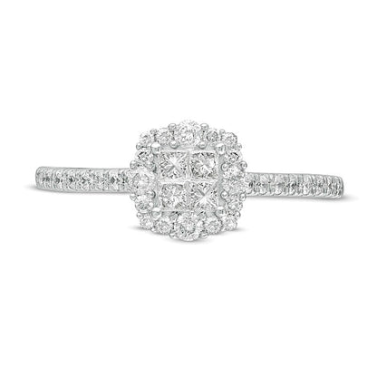 0.38 ct. Gesamtgewicht Verlobungsring Halo mit Princess- und rundem Diamant in 10K Weißgold