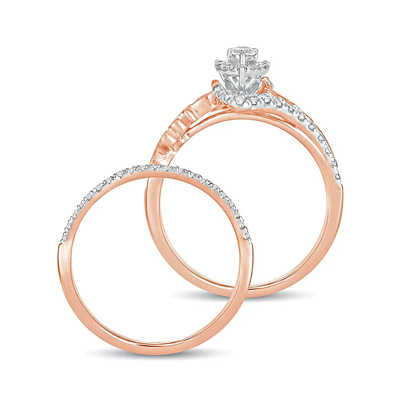 0.63 ct. Gesamtgewicht Braut-Set mit tropfenförmigen und runden weißen Diamanten in 10K Roségold