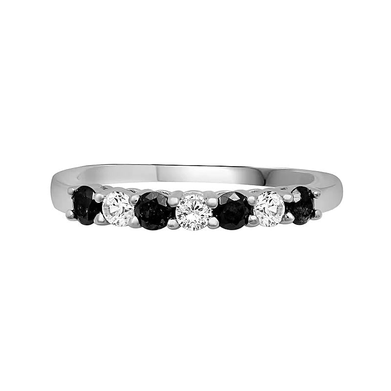 Memoire-Ring mit schwarzen und weißen Diamanten 0.5 ct. Gesamtgewicht im Wechsel in rhodiniertem Sterlingsilber 925