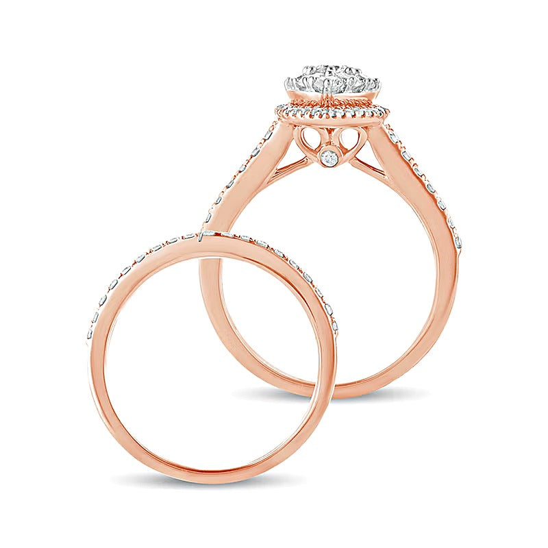 Braut-Set 1.0 ct. Gesamtgewicht mit Komposit-Diamanten im Tropfen- und Rundschliff in 10K Roségold