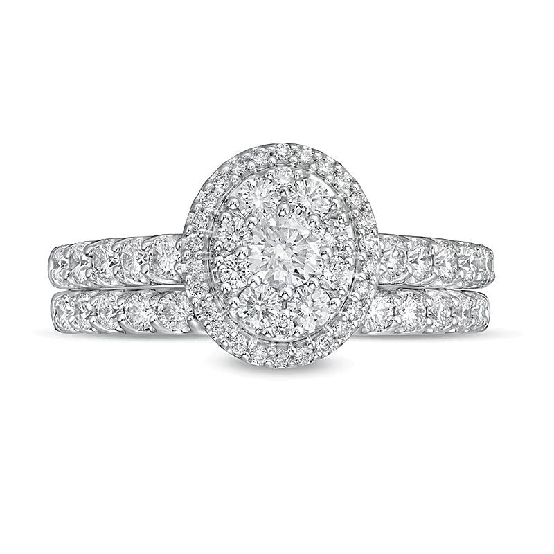 1.0 CT. Gesamtgewicht Braut-Set mit Diamanten im Rund- und Ovalschliff in 14K Weißgold