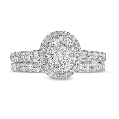 1.0 CT. Gesamtgewicht Braut-Set mit Diamanten im Rund- und Ovalschliff in 14K Weißgold