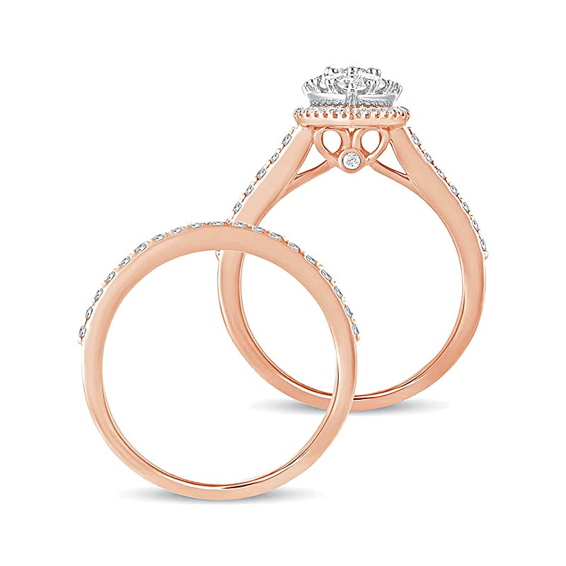 Braut-Set mit Diamanten in Marquise- und Rundschliff 1.0 ct. Gesamtgewicht in 10K Roségold
