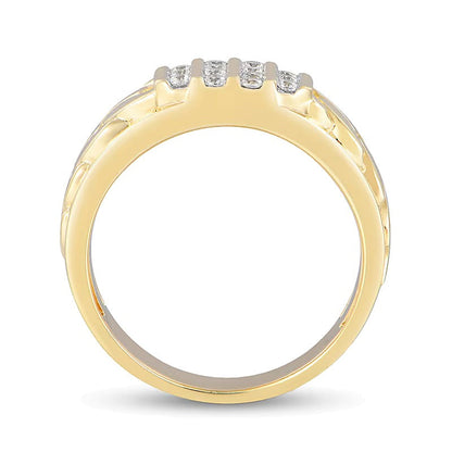 0.33 ct. Gesamtgewicht Diamant mehrreihiger Fashion-Ring mit Komfortschliff in 10K Gelbgold