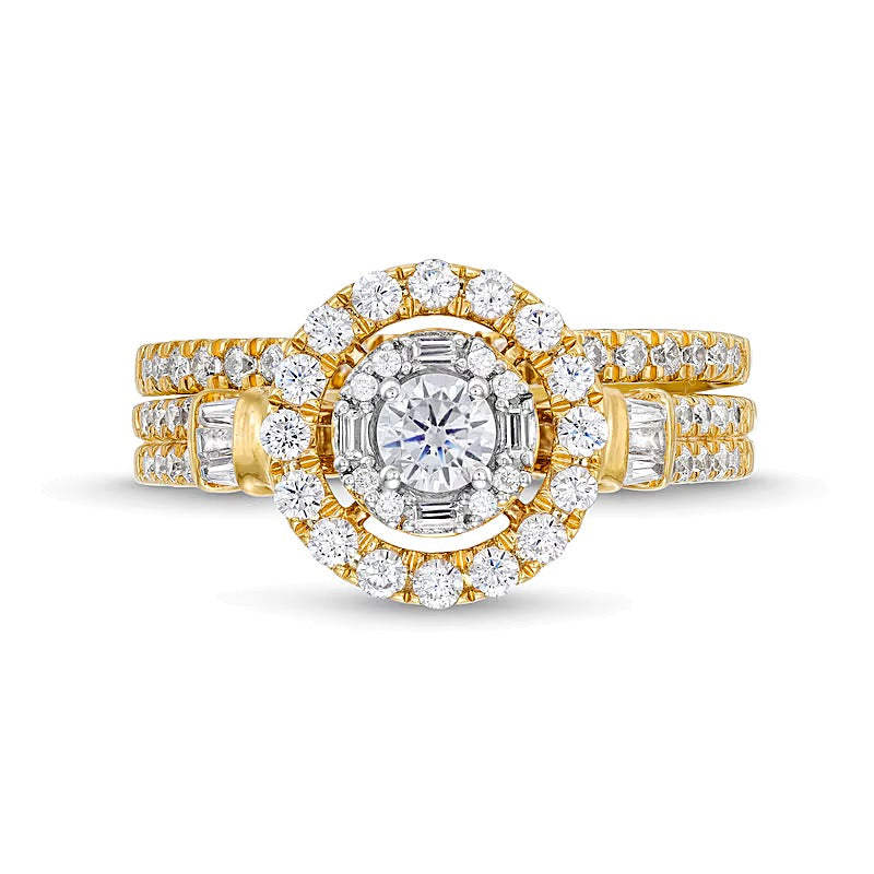 1.0 ct. Gesamtgewicht Diamant Brautset zweireihig in 10K Gelbgold