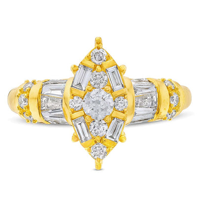 1.0 ct. Gesamtgewicht Multi-Diamant-Ring mit Marquise-, rundem und Baguette-Schliff in 14K Gelbgold