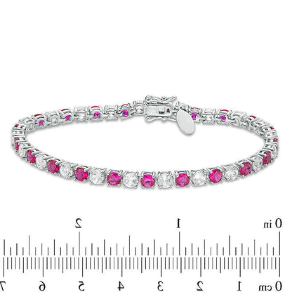 4,0mm Tennisarmband mit Labor-Rubinen und weißen Saphiren im Wechsel aus rhodiniertem Sterlingsilber - 7,25"