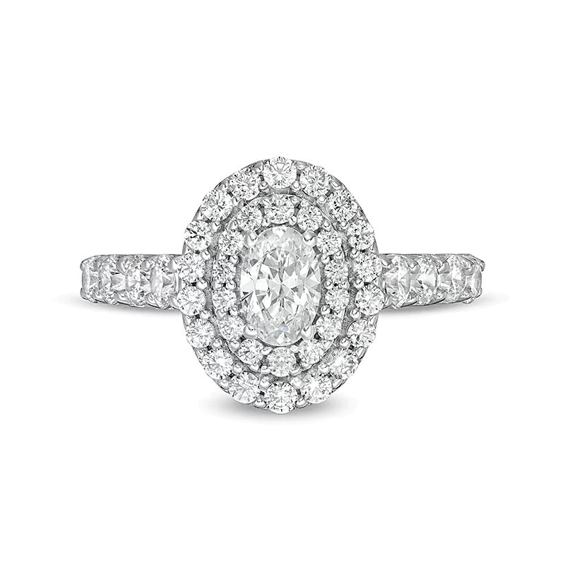 1.5 CT. Gesamtgewicht Verlobungsring mit ovalem Labordiamant und Doppel-Halo in 14K Weißgold (F/VS2)