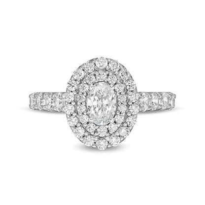 1.5 CT. Gesamtgewicht Verlobungsring mit ovalem Labordiamant und Doppel-Halo in 14K Weißgold (F/VS2)