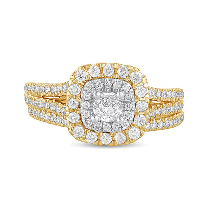 Braut-Set mit Diamanten 1.0 ct. Gesamtgewicht, rund & Kissenschliff, mehrreihig, in 10K Gelbgold