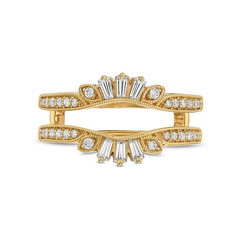 0.33 ct. Gesamtgewicht Ring im Vintage-Stil mit Baguette- und runden Diamanten in 14K Gelbgold