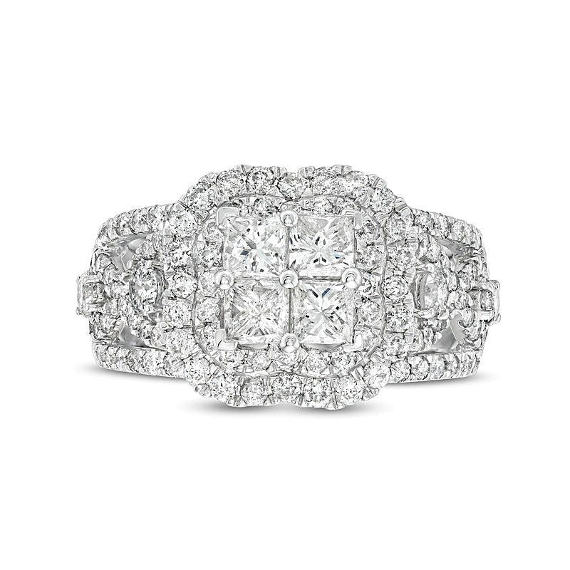 Verlobungsring mit Diamanten im Princess- und Rundschliff 2.5 ct. Gesamtgewicht in 14K Weißgold