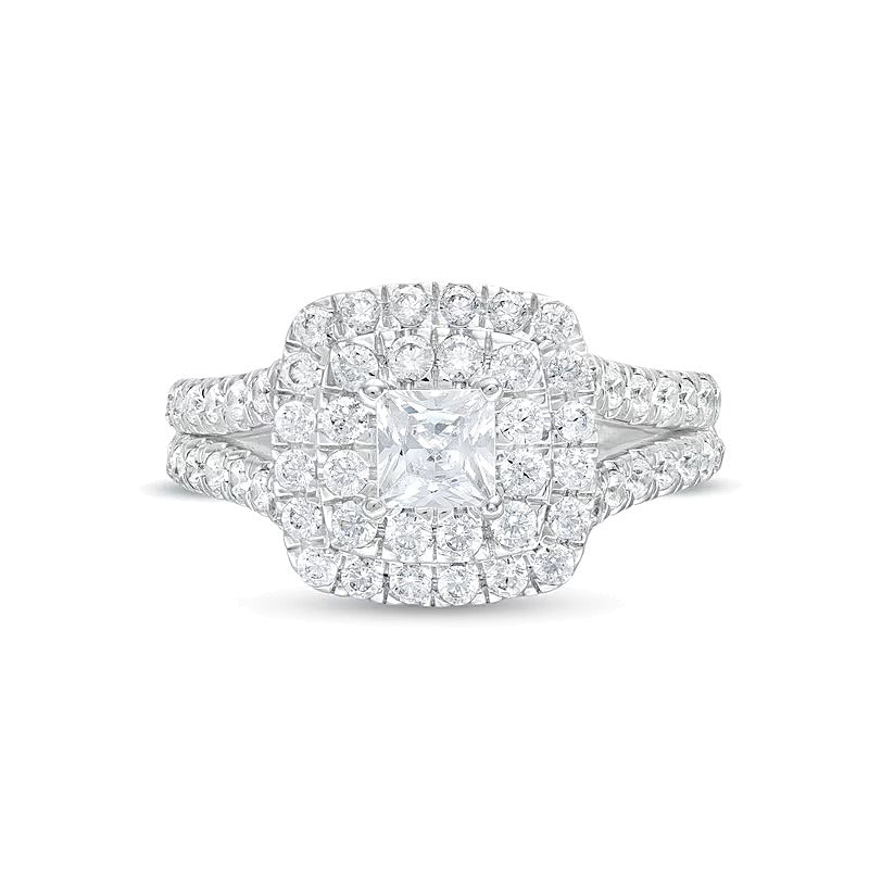 2.0 ct. Gesamtgewicht Verlobungsring mit Labordiamanten im Princess-Schliff und doppeltem Halo in 14K Weißgold (F/VS2)