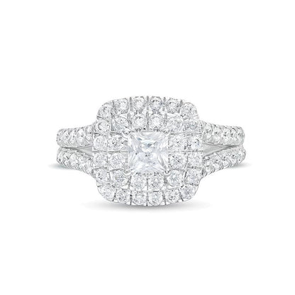 2.0 ct. Gesamtgewicht Verlobungsring mit Labordiamanten im Princess-Schliff und doppeltem Halo in 14K Weißgold (F/VS2)