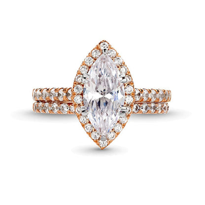 2.25 ct. Gesamtgewicht Labordiamant-Brautset im Marquise- und Rundschliff in 14K Roségold (I/SI2)