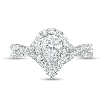 1.25 ct. Gesamtgewicht Komposit-Diamant Verlobungsring tropfenförmig mit Twist-Ring in 14K Weißgold