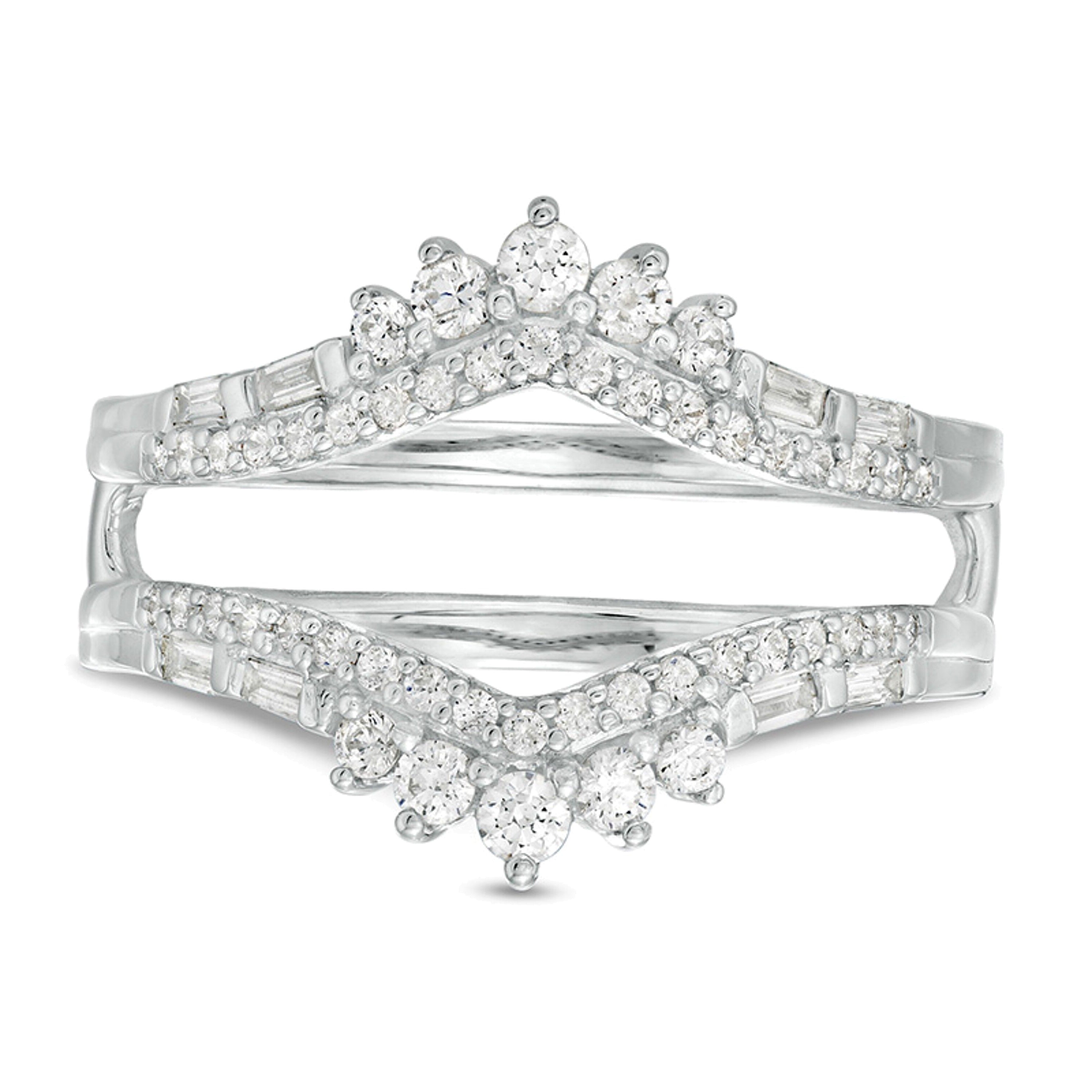 0,5 ct. Gesamtgewicht Diamant-Ring im Tiara-Stil mit Baguette- und rundem Solitär-Enhancer in 10K Weißgold für Damen