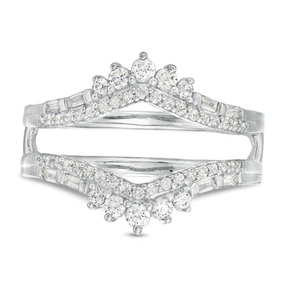 0,5 ct. Gesamtgewicht Diamant-Ring im Tiara-Stil mit Baguette- und rundem Solitär-Enhancer in 10K Weißgold für Damen