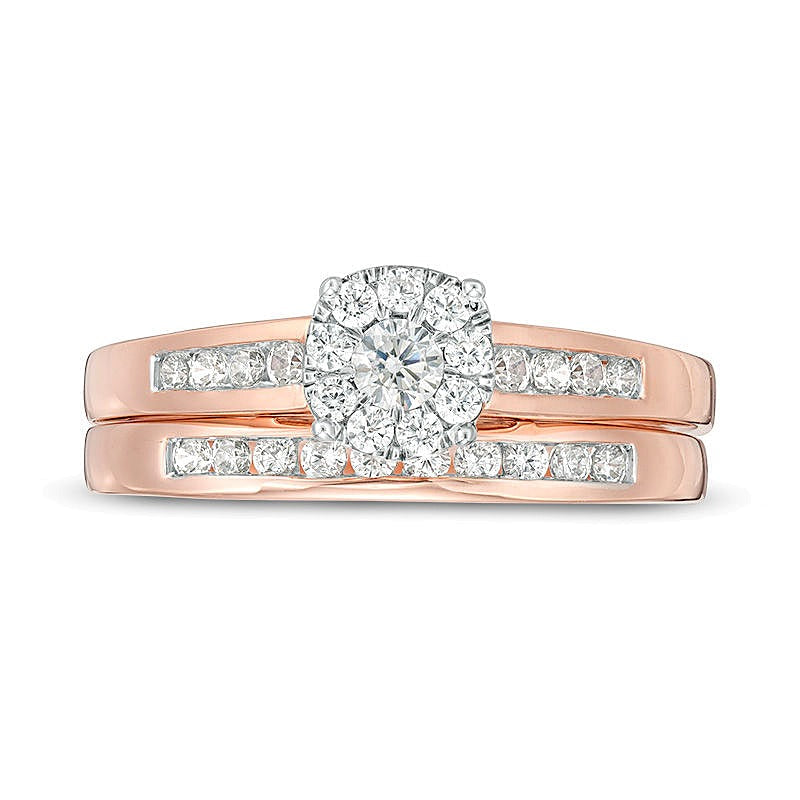 Braut-Set mit weißen Diamanten im Rundschliff 0,5 ct. Gesamtgewicht in 10K Roségold