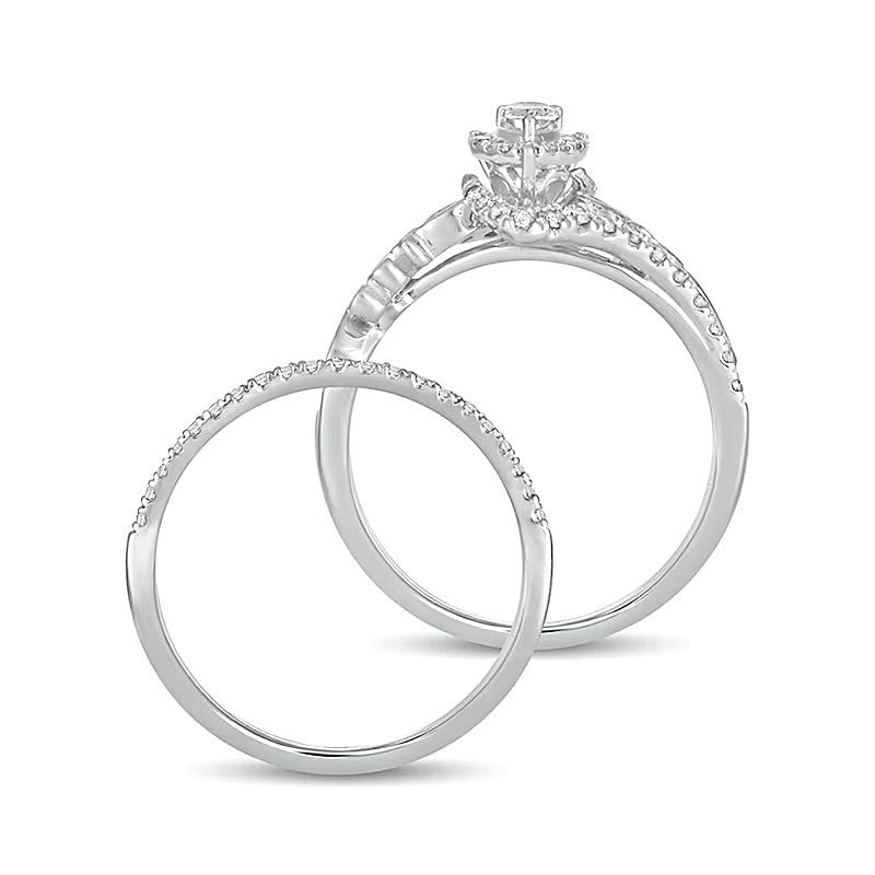 0.63 ct. Gesamtgewicht Braut-Set mit tropfenförmigen Diamanten und Bypass-Design in 10K Weißgold