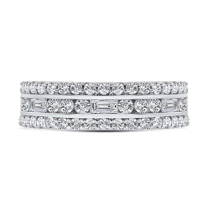 Ring mit Baguette- und runden Diamanten, dreireihig, 1.0 ct. Gesamtgewicht, in 10K Weißgold