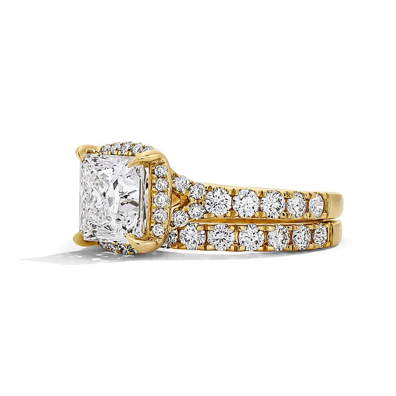 4.5 CT. Gesamtgewicht Braut-Set mit Labordiamanten im Princess-Schliff in 14K Gelbgold (F/VS2)
