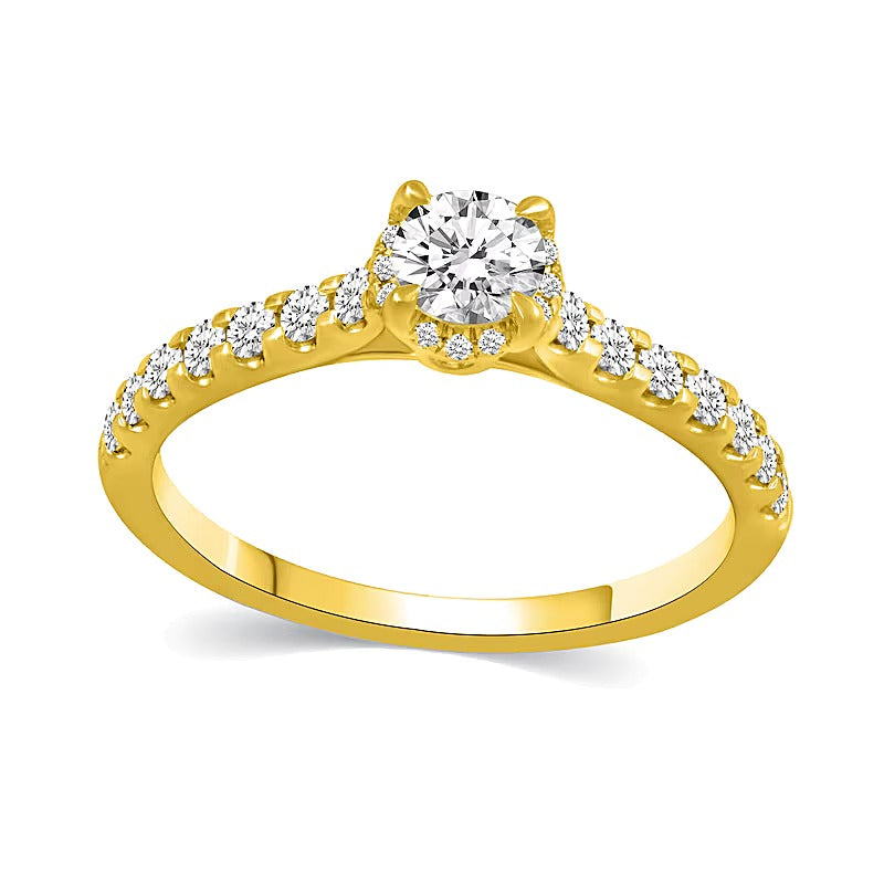 1.0 CT. Gesamtgewicht Diamant Brautset mit verstecktem Rahmen in 14K Gelbgold (I/I2)
