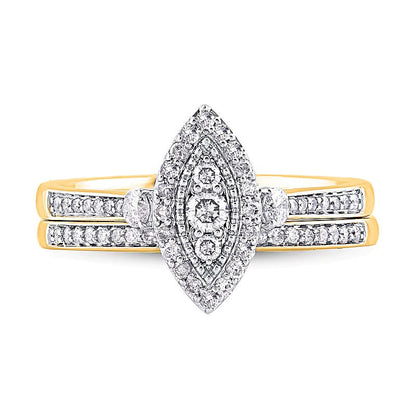 0,5 ct. Gesamtgewicht Diamant-Brautset mit Marquise-Komposit und Doppel-Halo für Damen in 10K Gelbgold