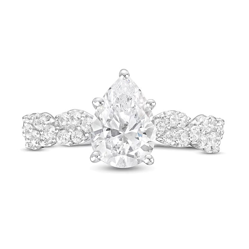 2.0 CT. Gesamtgewicht Verlobungsring Solitär mit seitlichem Besatz mit tropfenförmigem Labordiamant in 14K Weißgold (F/VS2)